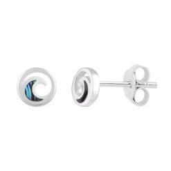Boxed Studs | Sterling & Paua Koru Wave