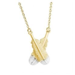 Necklace | Crossed Huia Feather - Gold Plated
