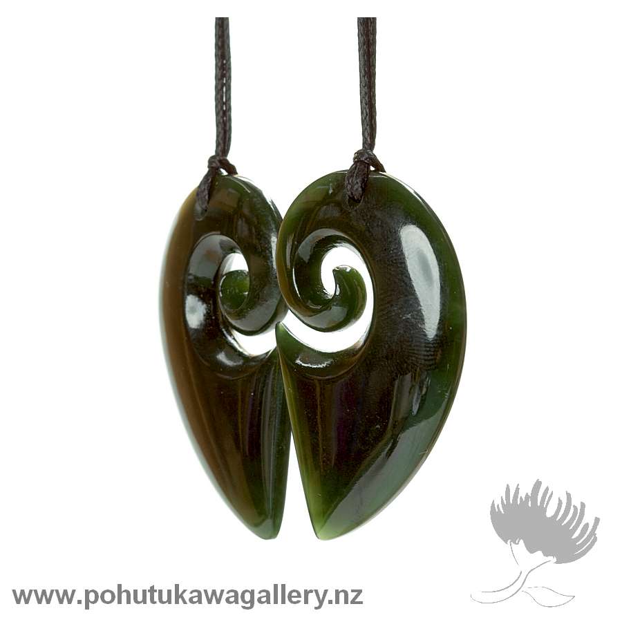 Pounamu Polished Koru x 2 Heart