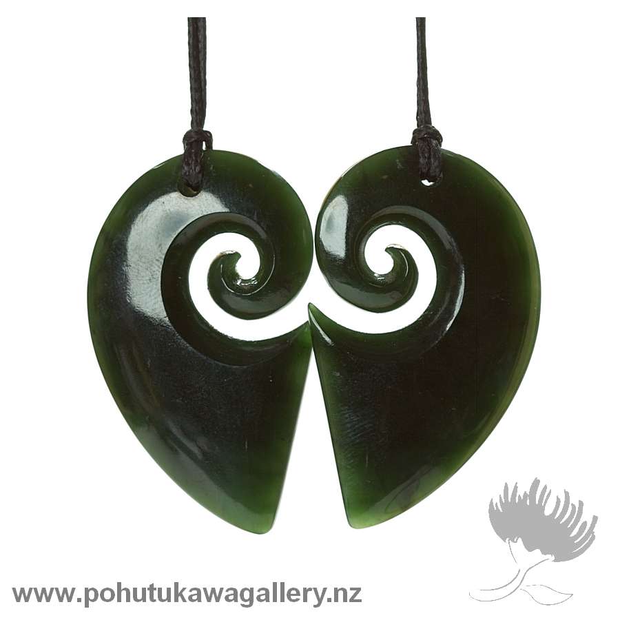 Pounamu Polished Koru x 2 Heart