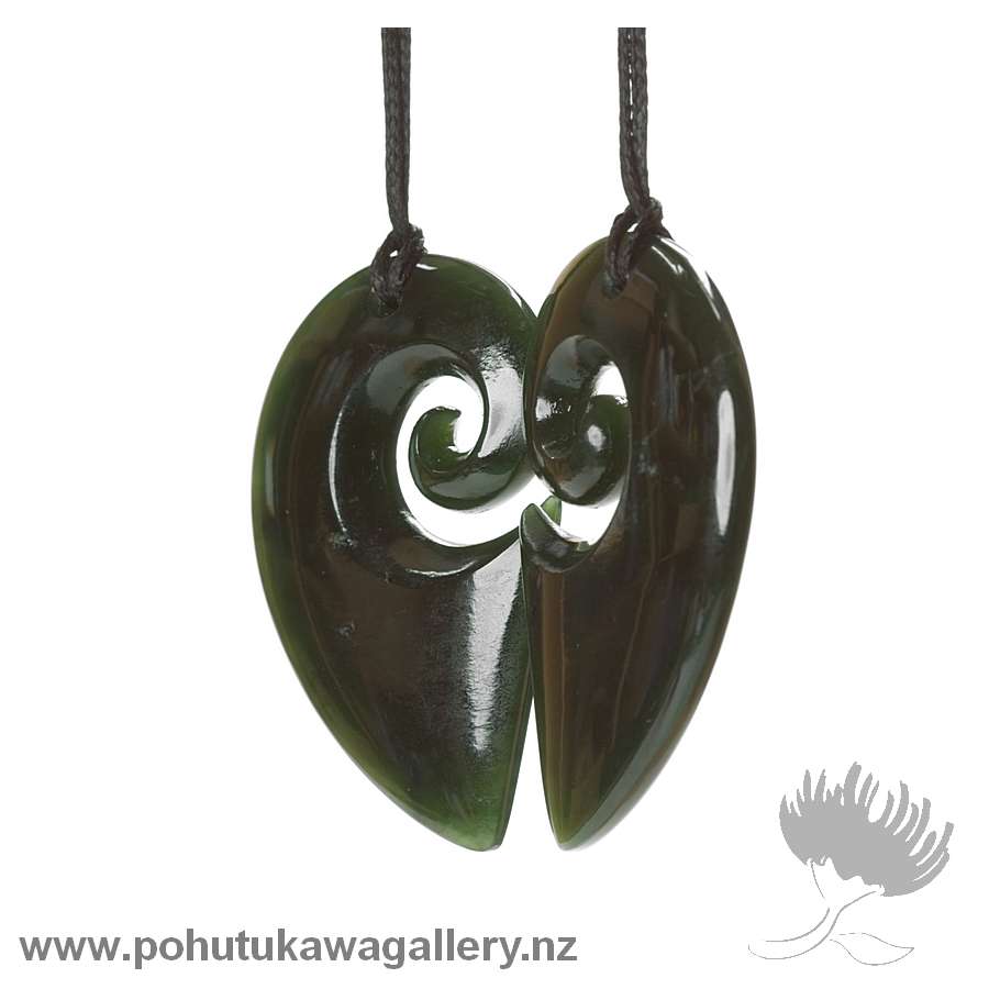 Pounamu Polished Koru x 2 Heart